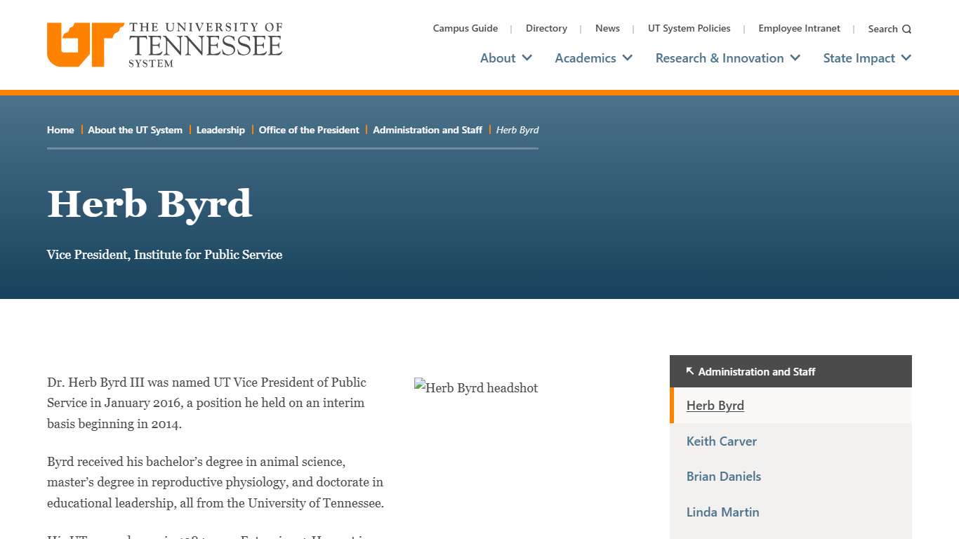 Herb Byrd - The University of Tennessee System